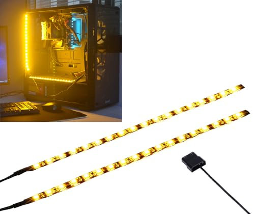 MIWATT LED-Streifen Computerbeleuchtung mit Magnet-, Molex-Anschluss, 2 Stück LED-Leiste für PC-Gehäuse-Beleuchtungsset (30 cm, 18 LEDs, goldgelb)