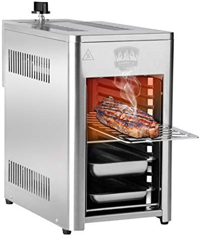Barbec-U Barbacoa de Mesa de Gas de Acero Inoxidable de Alta Potencia de 200 a 800 °C en 10 Niveles de cocción para Carne, Pescado, Frutas de mar, Verduras
