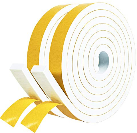 fowong Draft Excluder for Doors, 2 Rolls 20mm(W) x 8mm(T) Door Seal Strip, Foam Tape for Door Insulation, Foam Tape Weather Strip for Window, Total 4M Long