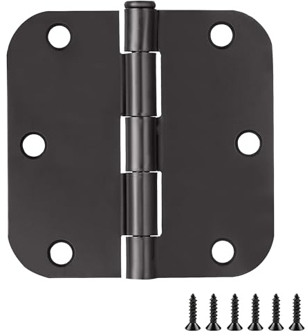 Design House Interior Door Hinges, 3.5 in. x 3.5 in., Rounded, 5/8-in. Radius, Steel, Pre-Lubricated, Door Hardware, Matte Black, 3-Pack, 188904