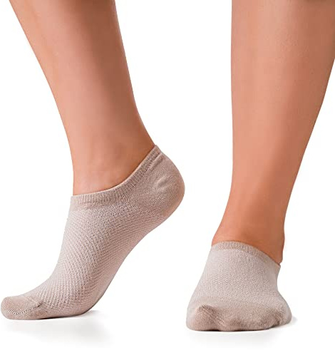 Bam&bu Lot de 4 paires de chaussettes antidérapantes en bambou pour femme - Beige - Large