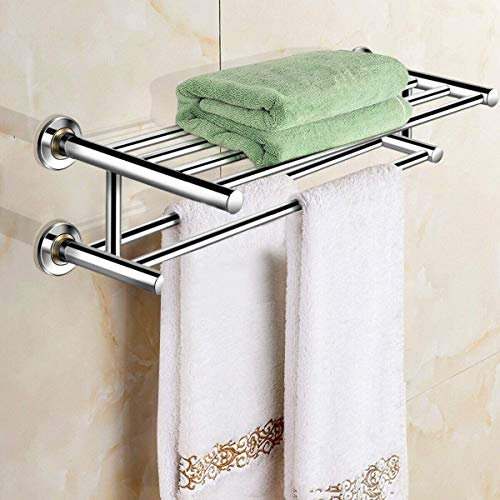 AlfaView 60cm Mensola Portasciugamani, Mensola Porta Asciugamani Bagno in Lucido Acciaio Inox SUS304, Portasciugamani da Parete con Mensole Doppia per Stile Hotel