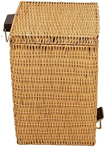 GLP Poubelle en osier avec couvercle, poubelle en rotin, poubelle carrée à pédale avec seaux intérieurs, pour terrasse, cuisine, salle de bain (couleur : A, taille : 12 L)