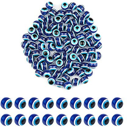 SAVITA 100pcs Blue Evil Eye Beads Eyeball Spacer Beads Handmade Resin Charms for DIY Bracelets Necklace Jewelry Making (12mm/0.47inch)