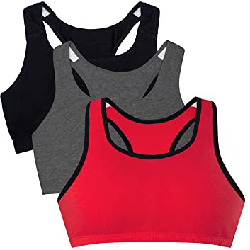 Fruit of the Loom Women's Built Up Tank Style Sports Bra, RED HOT W.BLK/Charcoal/Black, 38