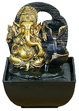 Cutfouwe Fontaine de la Chambre Ganesha Buddha avec éclairage à LED Feng Shui Zen Fontaine Figure Intérieur Statue d'éléphant Statue Décoration de la Cascade pour Le Bureau à Domicile,Buddha Statue