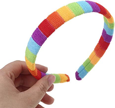 LYWYOUDDKH Frauen Herbst Waschen Gesicht Plüsch Stirnband Regenbogen Gestreifte Elastische Styling Haarreifen - L #