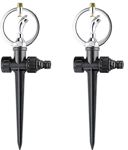 UPP Arroseur de pelouse à 360° - Arroseur à impulsions en plastique avec tête en métal inoxydable pour l'arrosage de surfaces - Raccord standard 3/4 - Arroseur avec rayon de 10 m - Lot de 2