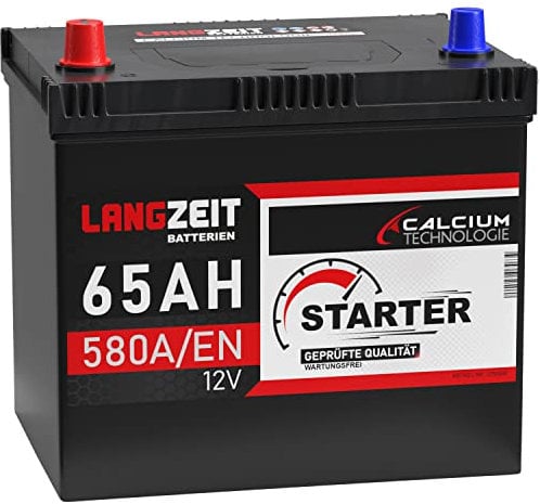 LANGZEIT ASIA Autobatterie 65Ah 12V 580A/EN ASIA Batterie Plus-Pol Links 30% mehr Startleistung ersetzt 60Ah