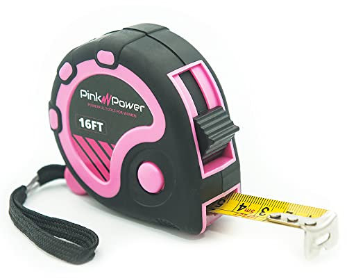 Pink Power Mètre Ruban Rose de 4,9 m pour Femme - Lame Rétractable avec Bouton de Verrouillage - Outil Léger pour Filles