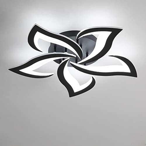Riserva Led Deckenleuchte Moderne, 60W 6500LM Blütenblatt Design Led Deckenlampe, Kaltes Weiß 6500K Acryl Deckenlampe, für Schlafzimmer, Kinderzimmer, Arbeitszimmer,Wohnzimmer(Ø60CM, Schwarz)
