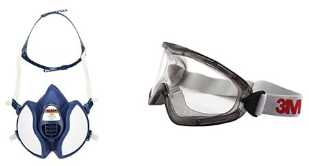 3M Atemschutz-Maske 4255+, A2P3, Halbmaske für Farbspritz-/Lackierarbeiten, 1 pro Packung & 2890SA Vollsichtbrille, 2890er Serie, AF, UV, A, ohne Belüftungsschlitze (gasdicht), Klar