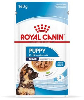 Royal Canin Maxi Puppy | 10 x 140 g | Nassfutter für große Hundewelpen | Bis zum 15. Lebensmonat | Endgewicht 26 bis 44 kg | Weiche Textur für die Milchzähne
