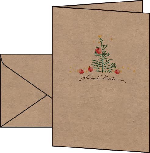 SIGEL DS075 Weihnachts-Karten Set mit Umschlag,, A6, Kraftpapier, 10 Stück Christmas with apples, ideal zum Bedrucken, aus nachhaltigem Papier