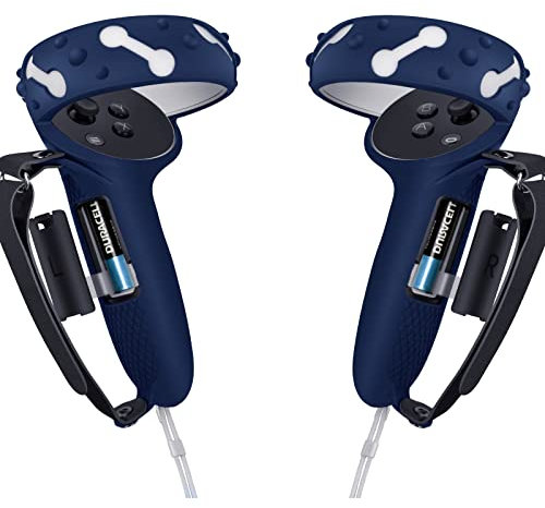 alcopanda Controller Grips Cover for Meta/Oculus Quest 2,Anti-Throw Strap with Battery Opening,Extended Controller Grips Covers Suitable for Large Hands(Blue)