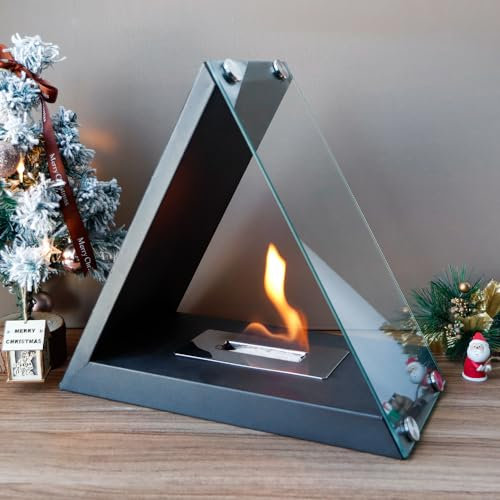 NEWIMAGE Tisch-Feuerstelle, Feuerschale, 40 cm hoch, tragbarer Tischkamin, sauber brennender Bio-Ethanol-Kamin ohne Abzug, für drinnen und draußen, Terrasse, Partys, Veranstaltungen (Dreiecke)