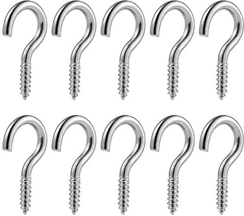 10 Piezas Ganchos de Techo Atornillables de Acero Inoxidable, Ganchos de Taza de Trabajo Pesado Tornillos de Anillo de Metal Ganchos de Ojos, para Colgar Madera de Gabinete de Cocina