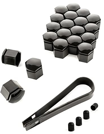 LST 20x Sechskant Felgen Radschraube Abdeckkappen Kappen Set 19 mm schwarz Glanz