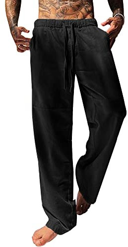 YAOBAOLE Pantalon Homme Lin Pantalon Lin Homme Été Pantalons Hommes Pantalons Boulanger Hommes Noir M