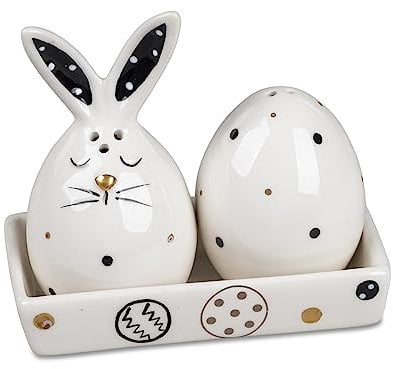 formano Gewürzstreuer Salzstreuer Pfefferstreuer | Hase und Ei | Keramik, weiß, Oval