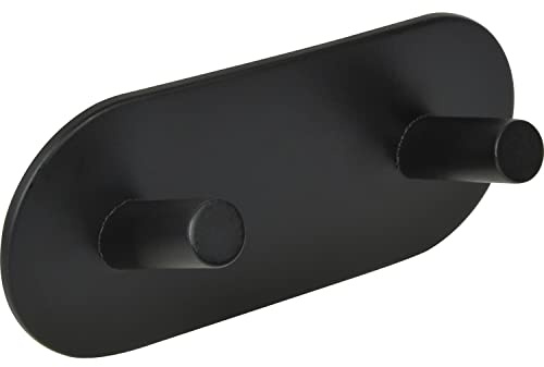 Technik Team Kleiderhaken selbstklebend Desos Breite 120mm, Höhe 50mm - zweifach Klebehaken extra stark - Wandhaken, Stahl schwarz pulverbeschichtet