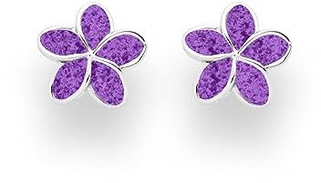 DUR Ohrstecker „Plumeria Blüte“ aus 925er Sterling-Silber mit lila Steinsand – Feminine Eleganz mit tropischem Flair, Maße: 10 mm x 9,5 mm, O5500