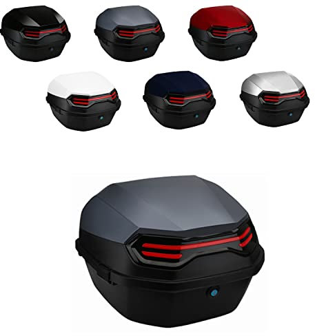 LQSSA Leichter Wasserdichter Topcase Für Motorradkoffer Mit Weicher Rückenlehne, Universelle Befestigung Für Helmgepäck, Top-Heckbox, Wasserdicht/Grey