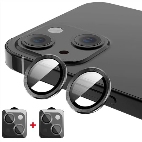 AFENGBOX 2 Pièces Protection Objectif Caméra pour iPhone 15/iPhone 15 Plus,Verre Trempé Ultra HD Transparence Dureté 9H Résistant Film [Anti-Rayures][Incassable] Appareil Photo Protecteur,Noir