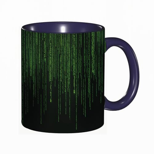 DHAEY Tasse Mug, Binärcode. Grüne Ziffern auf dem Bildschirm. Gehackte Software. Matrixwissenschaft. 330 ml Kaffeebecher