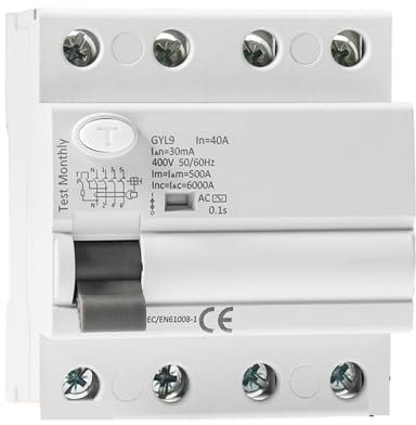 Interruptor automático GYL9 AC Disyuntor de corriente Residual interruptor diferencial de seguridad 4P 25A 40A 63A 100A ELCB 30mA 100mA 300mA (Size : 4P 25A, Color : 30mA)
