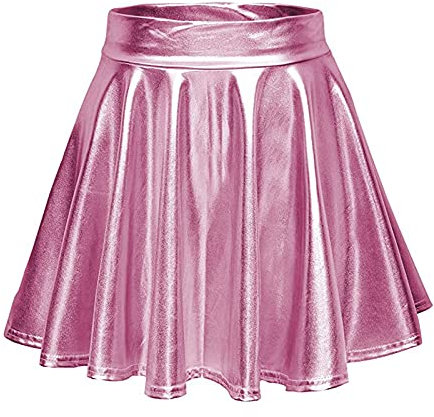 2024 neue A-Linie Mode Casual Glänzend Rock Ausgestellte Plissee Mini Frauen Rock Lange Bodenlangen Tüllrock, rose, 44