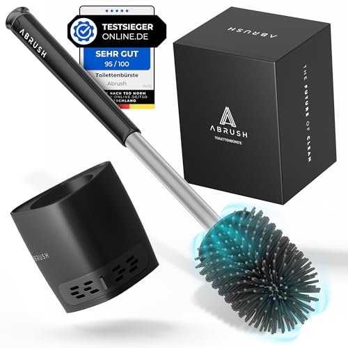 Abrush Klobürste mit SOFTGUMMI-Bürstenkopf [hygienisch sauber] - Silikon Toilettenbürste inkl. Wandhalterung ohne Bohren - Flexible WC Bürste