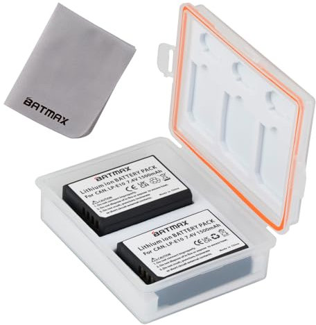 Batmax 2Packs LP-E10 Battery with Battery Storage Case & Memory Card Case for Canon Kiss X50 X70 X80 X90, EOS 1100D 1200D 1300D 1500D 2000D 3000D 4000D,EOS Rebel T3 T5 T6 T7 T100 DSLR digital camera
