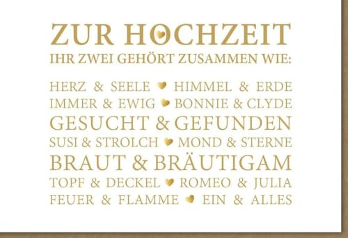 Gutsch Verlag Hochzeitskarte - Stilvolle Grußkarte zur Heirat in Gold & Beige, Moderne Romantik für Verliebte Paare - mit Umschlag