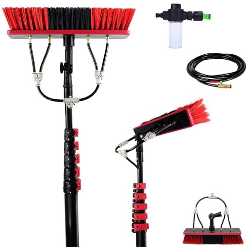 3.6 - 10.8m Tige de Nettoyage Panneau Solaire Photovoltaïque,Perche Telescopique Nettoyage,Brosse Télescopique d'alimentation en eau kit Brosse Haute Fenêtre pour Toits Serres (55cm Brush,3.6M)