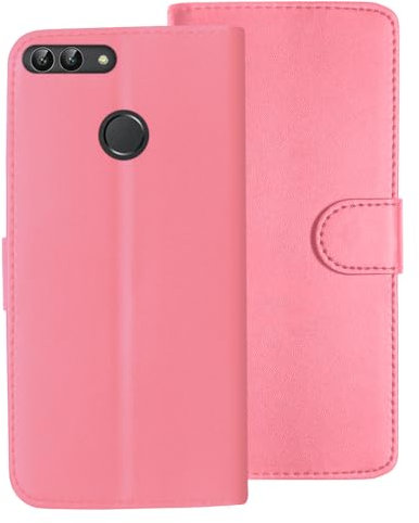 SDTEK Case for Huawei P Smart (2017/2018) Leather Wallet Flip Book Folio Wallet View Phone Cover Stand (Light Pink)
