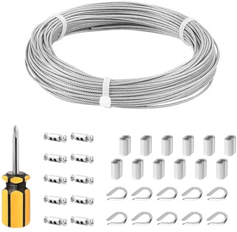 30m Cable de Acero Inoxidable, Cable Acero 2mm, Cable Acero Plastificado, Cuerdas de Acero, Cable de Acero Recubierto, Cuerda de Alambre para Cuerda Tendedero, Suspensión, Soporte Planta