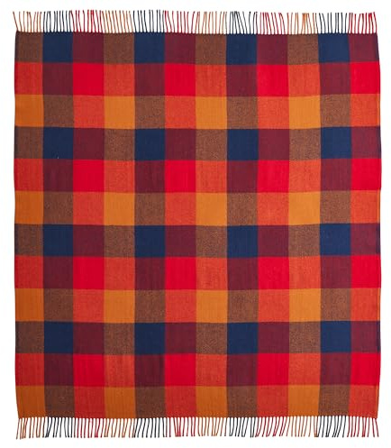 Pendleton Eco-Wise Washable Throw with Fringe 54 x 60 - 100% Wool, All Season, Washable, Soft and Durable Blanket for Home and Outdoor Adventures - Copper/Red