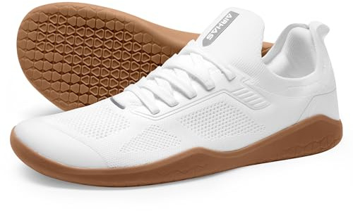 AIRHAS Men's Barefoot Shoes Zero Drop Anatomical Toe Box Minimalist Sneakers for Gym Workout Walking (White/Gum,12.0)