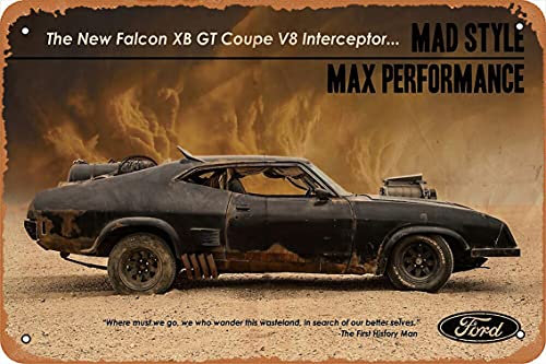 WKHGUBHXIO Metall-Blechschild mit Aufschrift Mad Max Interceptor, 20,3 x 30,5 cm, Vintage-Retro-Mannhöhle, Wanddekoration.