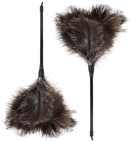 Daieeparty 14.9 inch Ostrich Duster Fluffy Natural Feather Dusters with Plastic Handle Cleaning Supplies for Office Home Phoframe(2pcs)