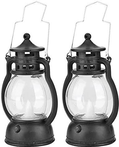 SFQEVHRZ Öllampe, Kerosinlampe, 2 Stück rustikale LED-Petroleumlampen, antike elektrische Öllampe, Sturmlaternen, Hand-Hurrikan-Laterne, Tischlampen for Camping, Wandern, Terrasse(Black)