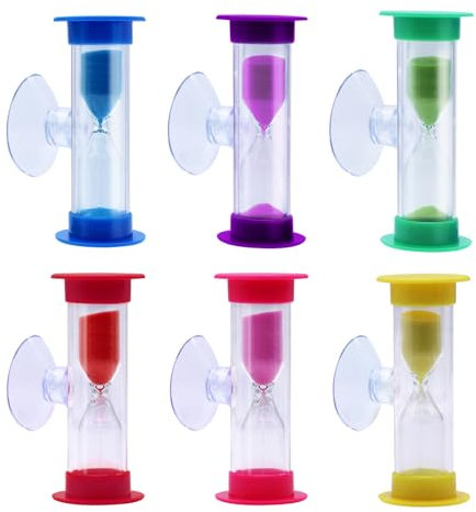 TETEWEVER 6 Piezas Reloj de Arena Temporizador con Ventosa, Reloj Arena 3 Minutos, Relojes de Arena, para Niños Que Se Cepillan Los Dientes, Oficina, Hogar y Juego