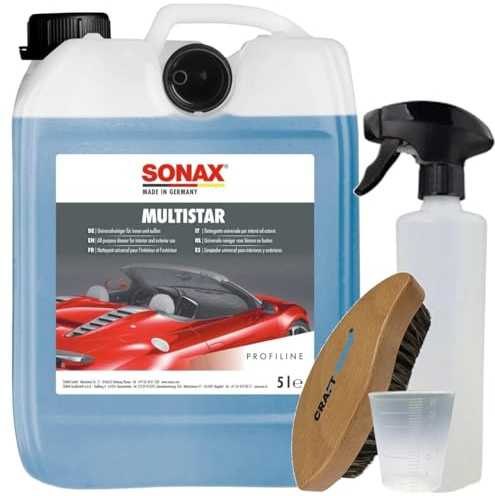 Craft-Equip Reinigungs-Set bestehend aus dem SONAX 5 Liter Profiline Multistar + Zubehör (Sprühflasche, Lederbürste, Messbecher)