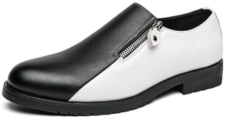 Scarpe Oxford Eleganti da Uomo, con Punta Tonda, in Pelle PU, con Cerniera Laterale, Resistenti, Antiscivolo, Suola in Gomma Antiscivolo, da Lavoro(Black White,44 EU)