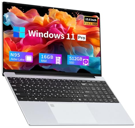 Wexultor PC Portatile 16GB RAM 512GB SSD, 15.6 Pollici Notebook con N95 CPU, Windows 11 Laptop 180°Flip FHD Schermo, Sblocco Impronta Digitale+Tastiera Retroilluminata, Portatile con BT4.2+WiFi