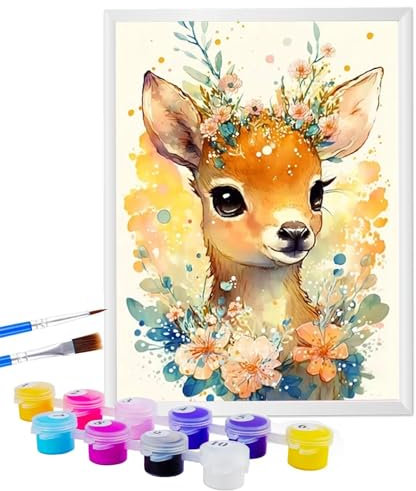 Gutluz Malen Nach Zahlen ab 7 Jahre Mädchen Jungen Malen Nach Zahlen Kinder ab 8 Jahre Paint by Numbers ab 9 Jahre Mädchen Mal mit Rahmen Klein Bilder Tiere Hirsch