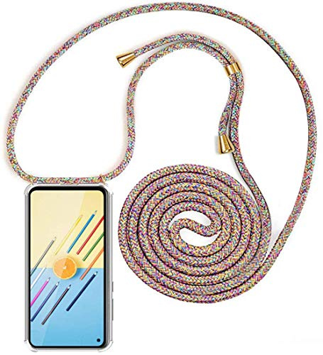 HomiTunky Handykette Handyhülle für Samsung Galaxy S10 Lite mit Band - Handy-Kette Handy Hülle mit Kordel zum Umhängen Handyanhänger Halsband Lanyard Case - Transparent Schutzhülle in Rainbow