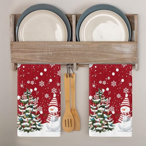 Trapos Cocina Árbol De Navidad Rojo Paños de Cocina Suaves y Absorbentes Paños Cocina Reutilizables Trapos de Cocina para Secar Toallas Lavable Toallas de Barra 2 Piezas (44x74 cm)
