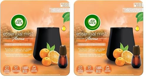 Air Wick Essential Mist - Aparato y Recambio de Ambientador Difusor, Esencia Para Casa Con Aroma a Explosión Cítrica, Pack de 1 aparato y 1 recambio, Negro, 2 Unidad (Paquete de 2)